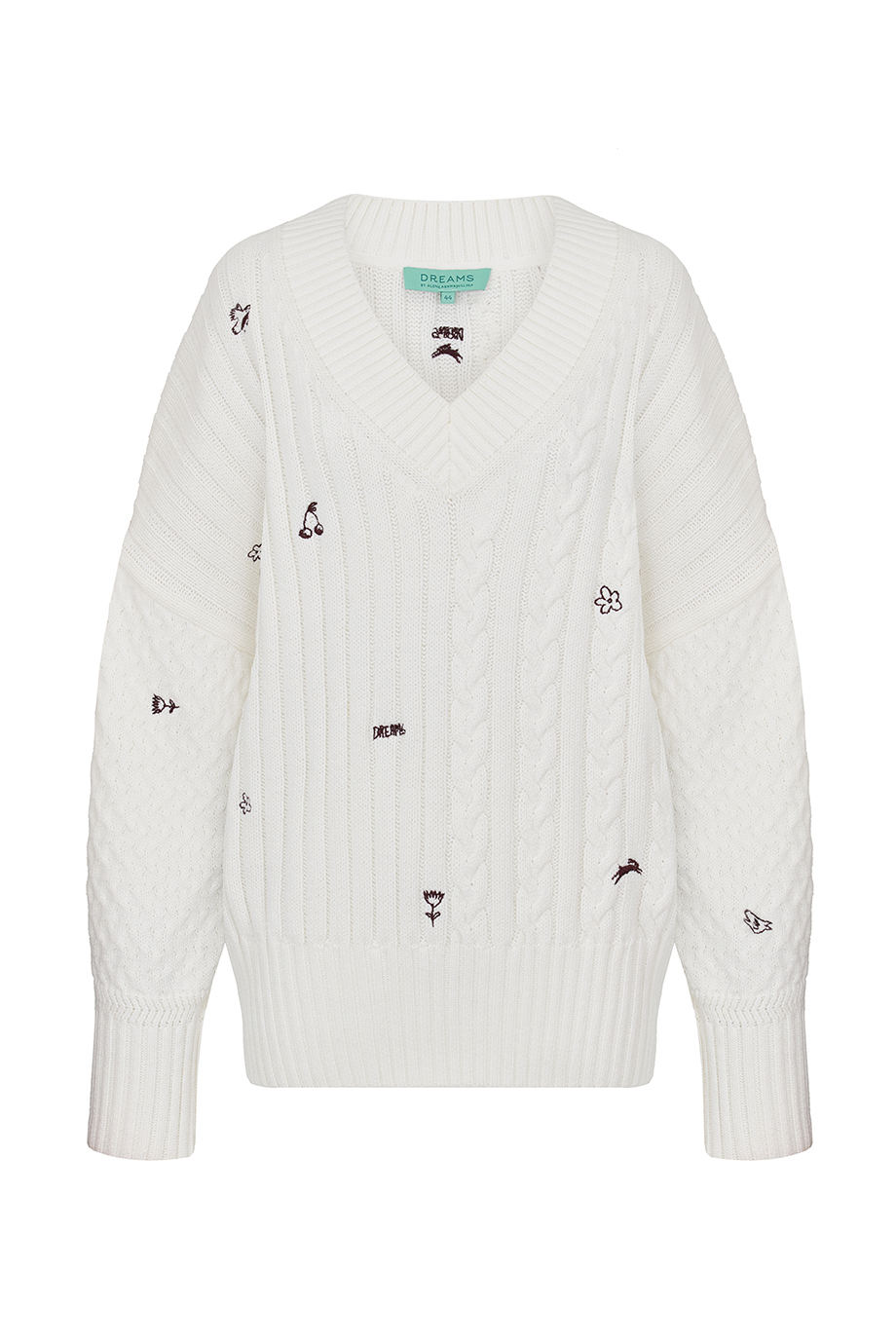 Джемпер с косами и вышивкой