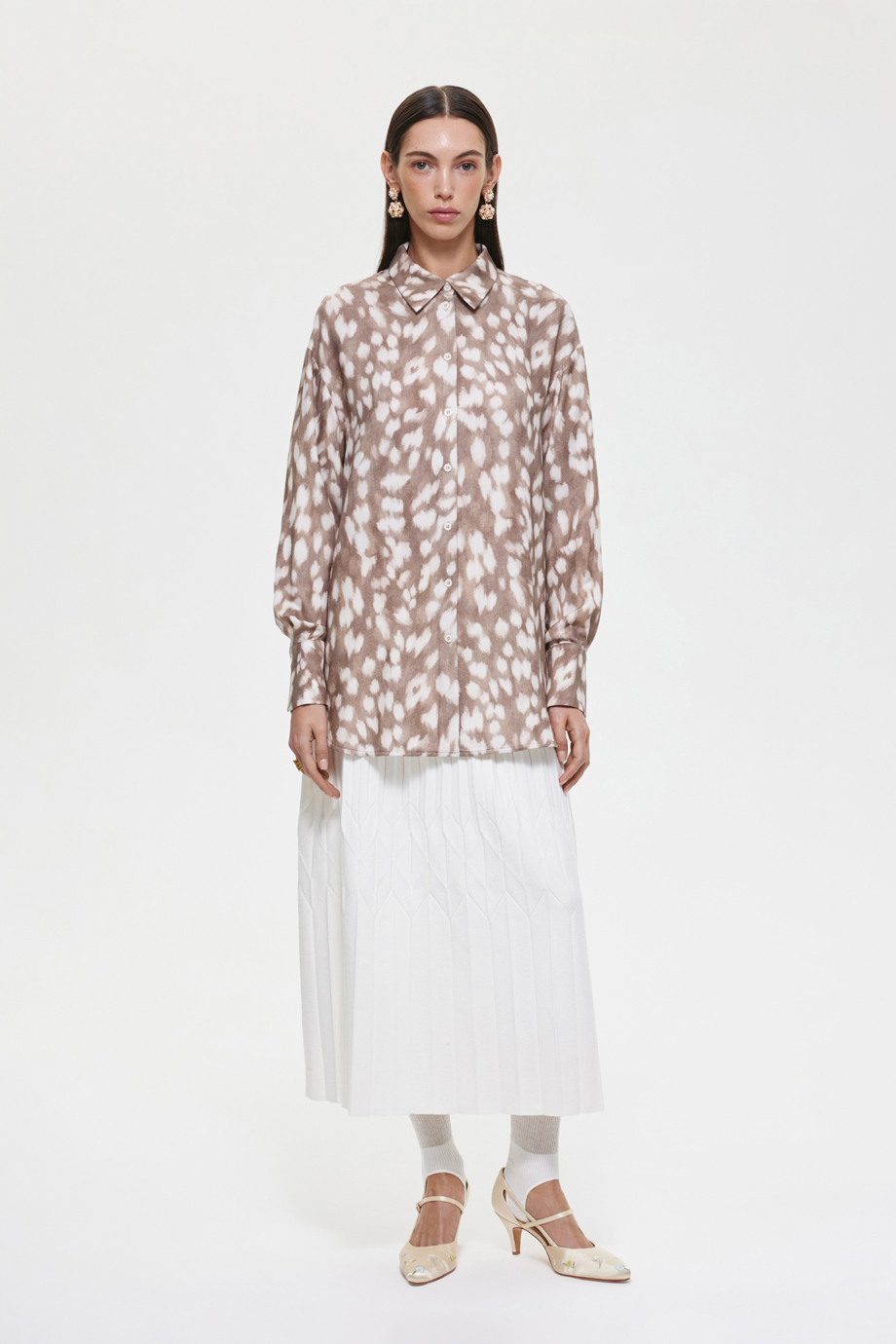 Блузка из тенселя и шерсти с принтом