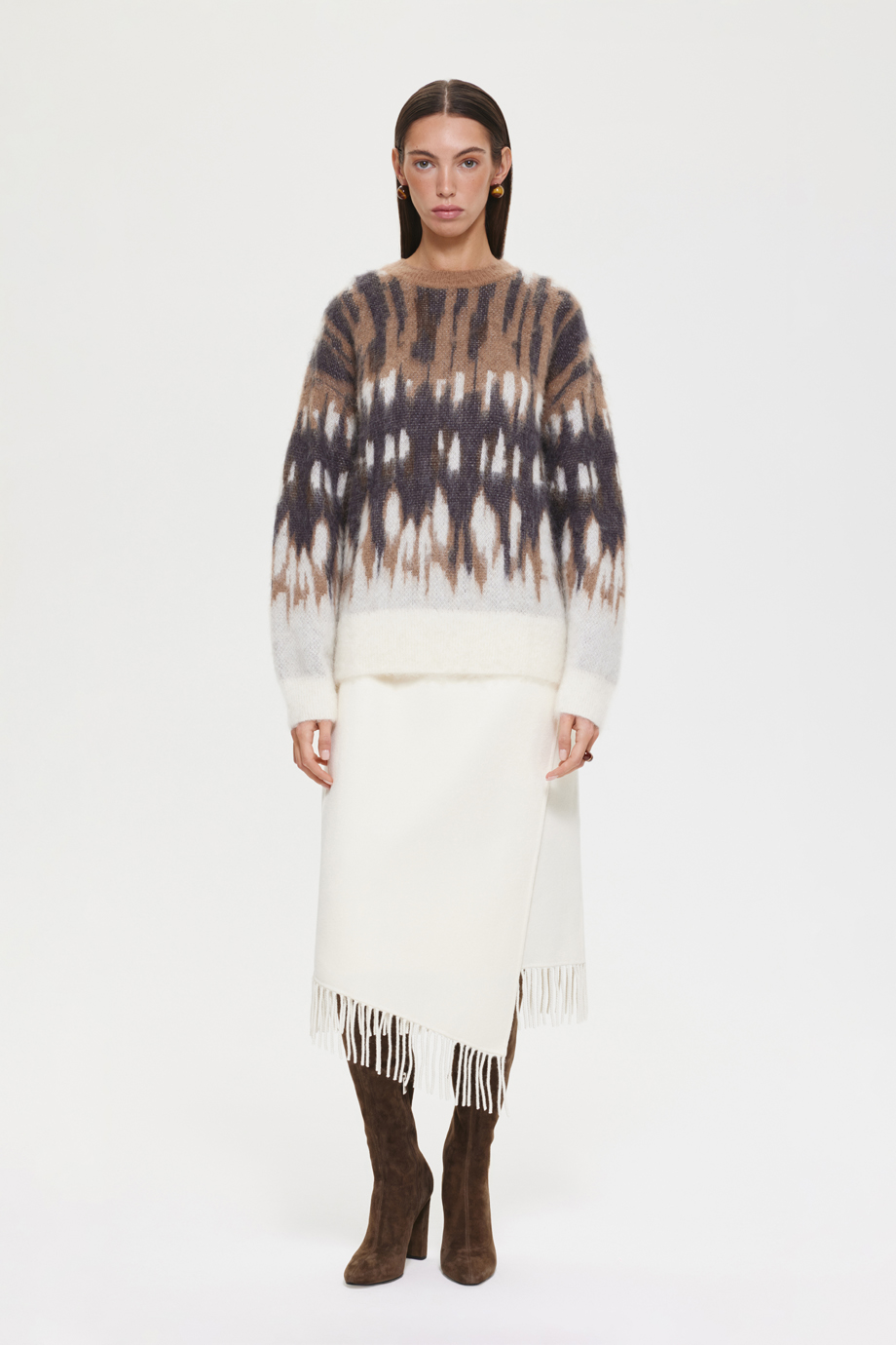 Юбка из шерстяного драпа с бахромой