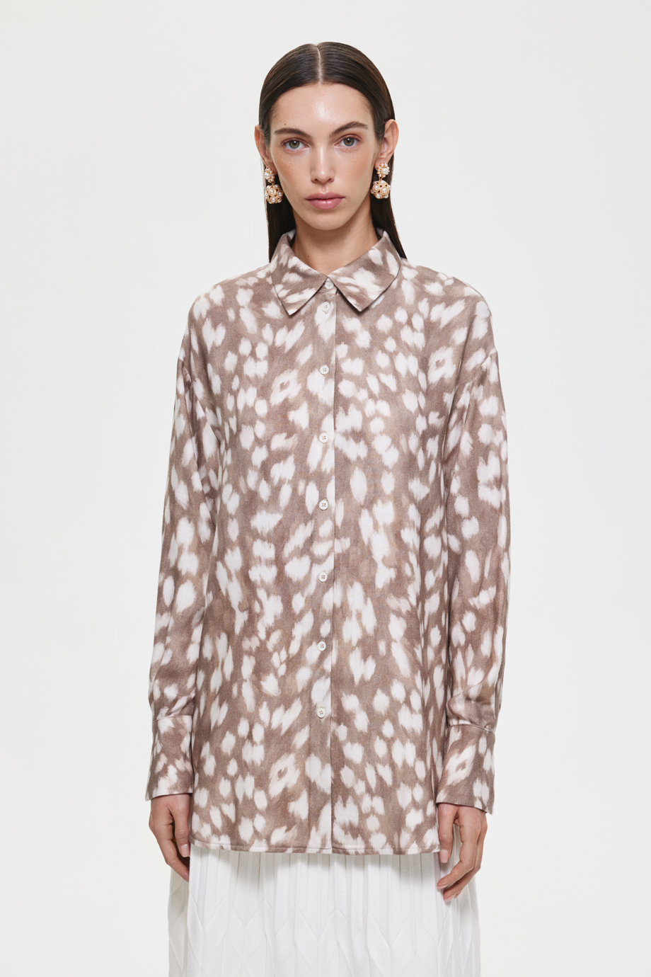 Блузка из тенселя и шерсти с принтом