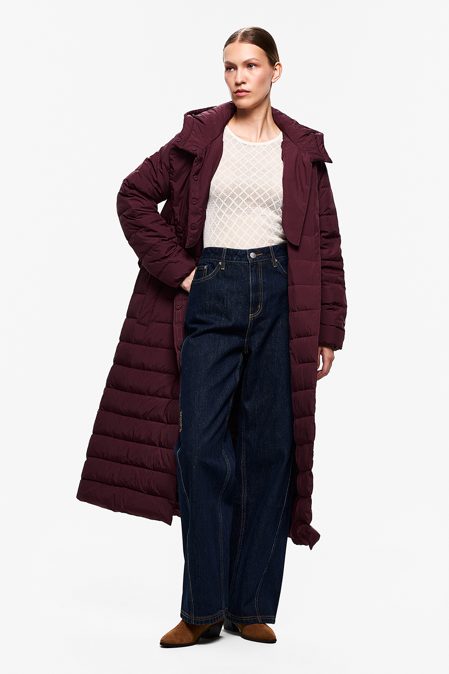 Пуховик легкий со съемным воротником